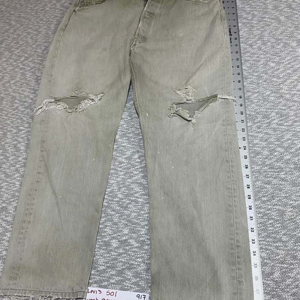 Levi's 501 wash green denim jeans with distressed detailsW40/L32. SKU917 #denim